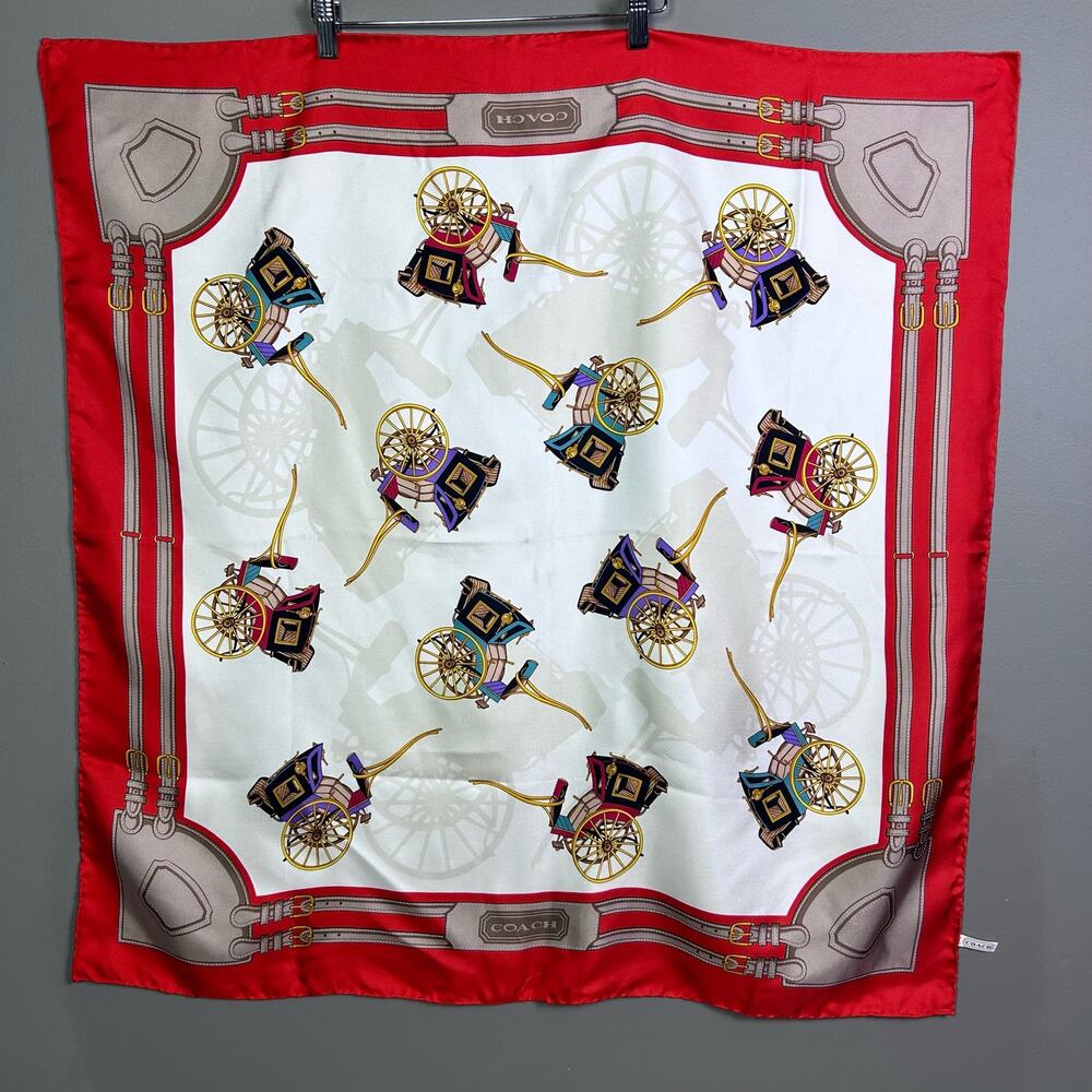 Coach, scarf, large equestrian stagecoach silk classic vintage‎ horse bit ￼